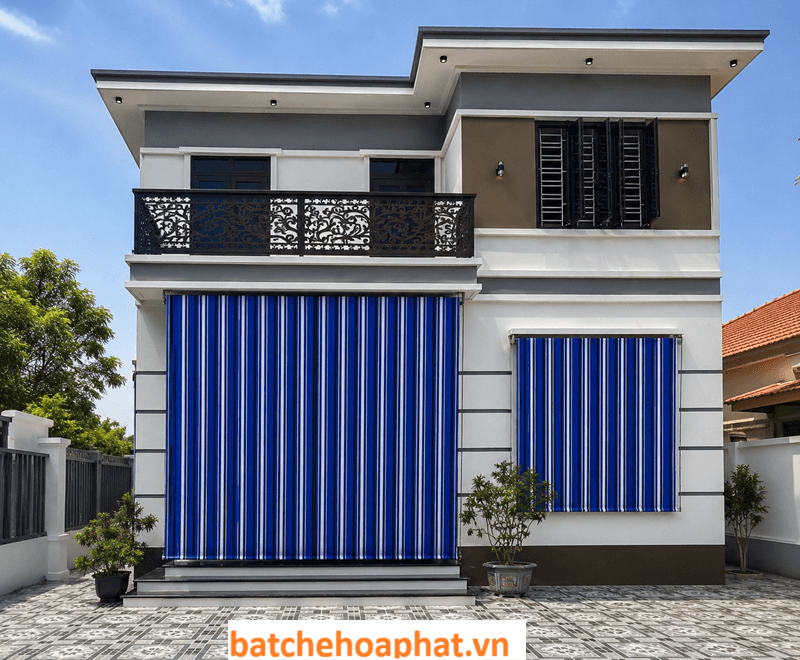 Bạt tự cuốn che cửa sổ màu xanh